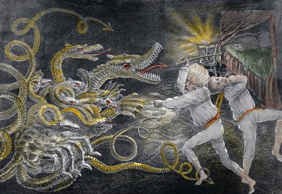 Political Quixotism showing the Consequences of Sleeping in Patent Magic Spectacles, the Diplomatic Hercules, attacking the Political Hydra by American School